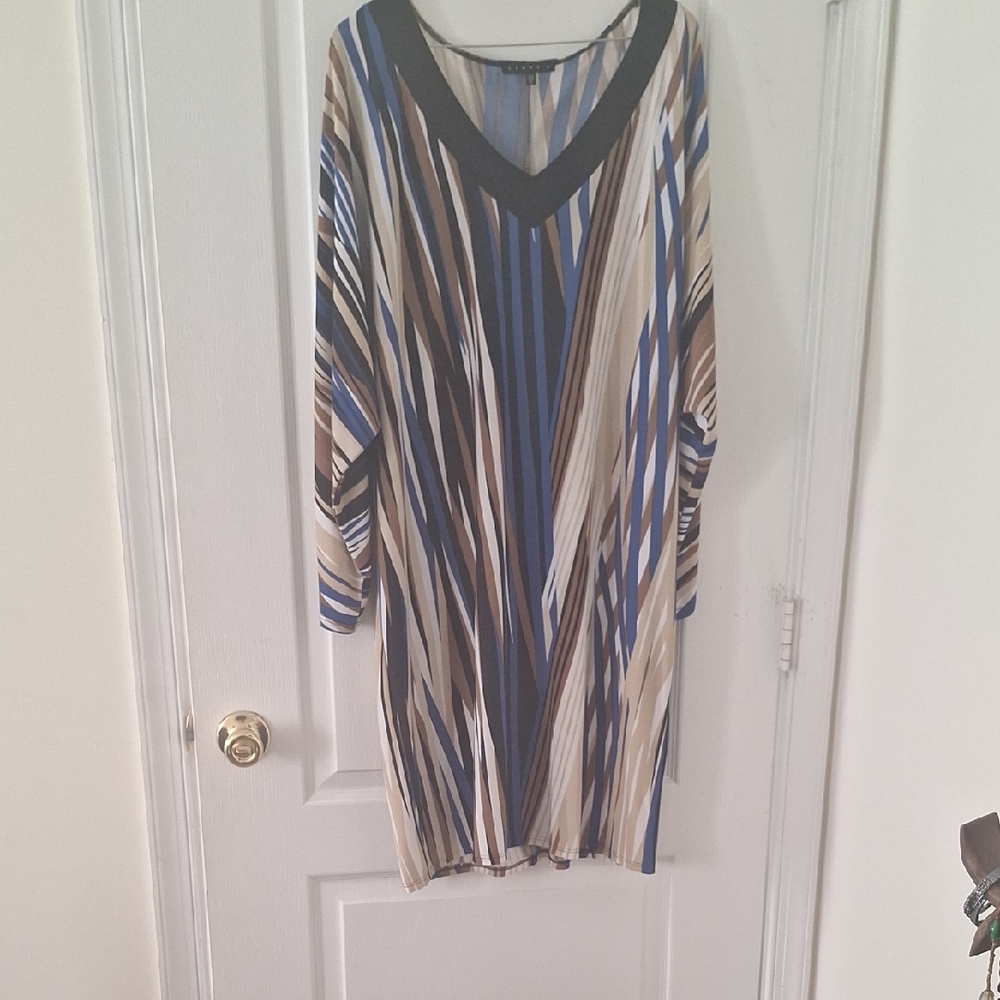 Striped V-Neck Dress With Dolman Long Sleeves